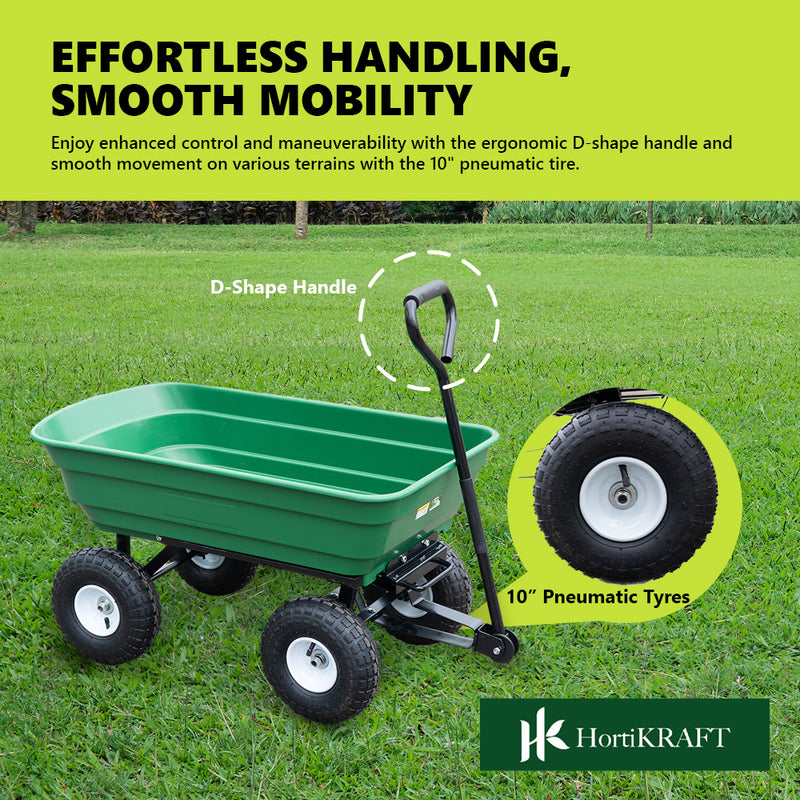 Hortikraft Heavy Duty Garden Dump Cart Wagon  Hand Trailer Trolley 270kg Capacity