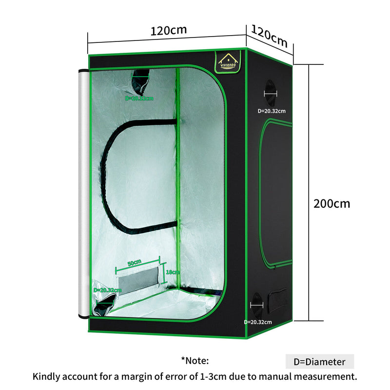 Hortikraft Grow Tent Kits Hydroponics Indoor Plant Room 1.2x1.2x2M 600D Oxford