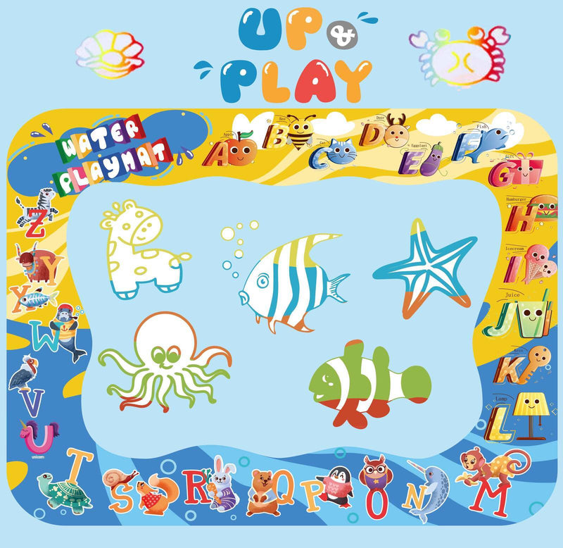 UPnPlay Kids 24 Pieces Water Doodle Mat with Drawing Board Magic Pen & Bonus Accessories - Beach
