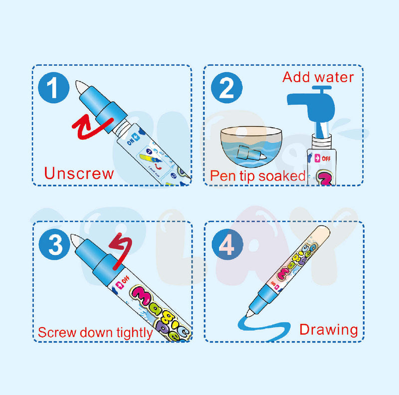 UPnPlay Kids 24 Pieces Water Doodle Mat with Drawing Board Magic Pen & Bonus Accessories - Beach