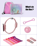 MaxU Pilates Ring Set for Women, Home Workout Yoga Equipment Kit with Counting Pilates Ring, Yoga Ball, Yoga Socks, Glute Resistance Bands, Long Pull Band & Storage Bag – Pink