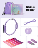 MaxU Pilates Ring Set for Women, Home Workout Yoga Equipment Kit with Counting Pilates Ring, Yoga Ball, Yoga Socks, Glute Resistance Bands, Long Pull Band & Storage Bag  Purple