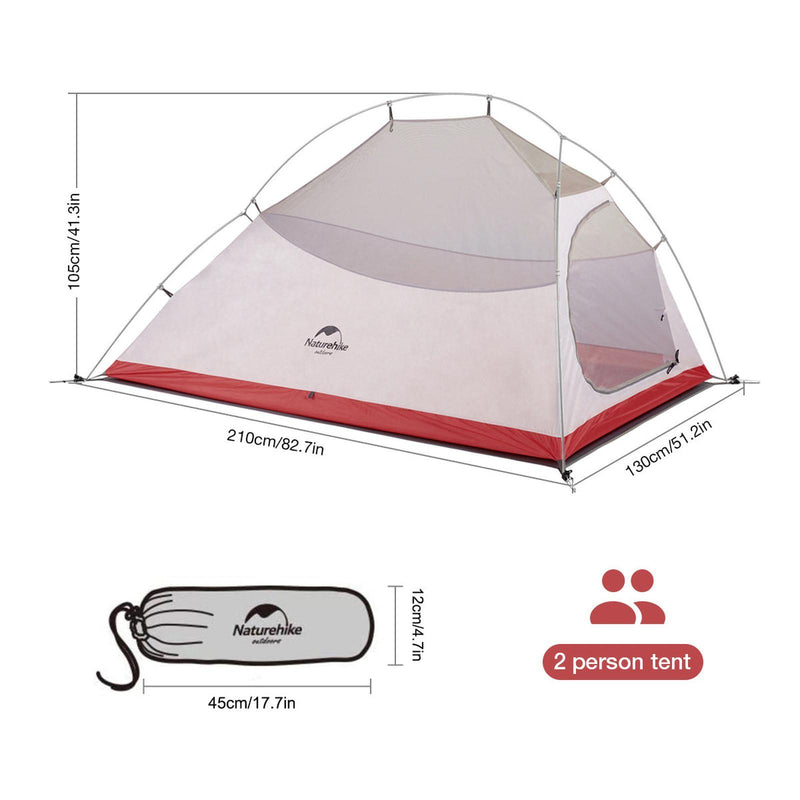 Naturehike Upgraded Cloud-up Camping Hiking 2 Person Backpacking Tent - 20D Grey