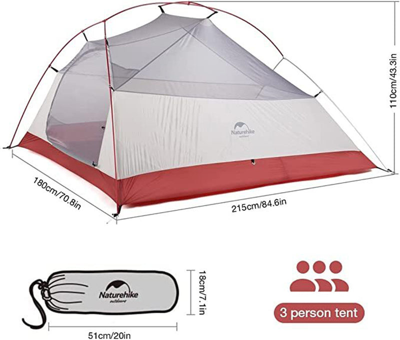 Naturehike Upgraded Cloud-up Camping Hiking 3 Person Backpacking Tent