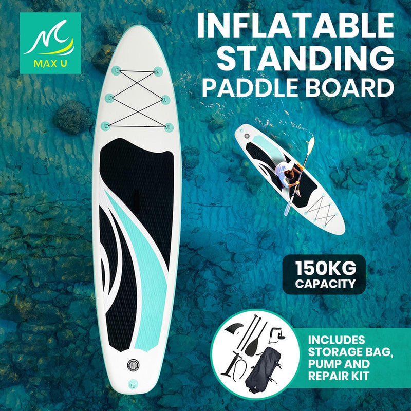 MaxU 10'6'' Inflatable Paddle Board 3.2m SUP Surfboard Stand Up Paddleboard with Bonus Accessories - Wave Mint