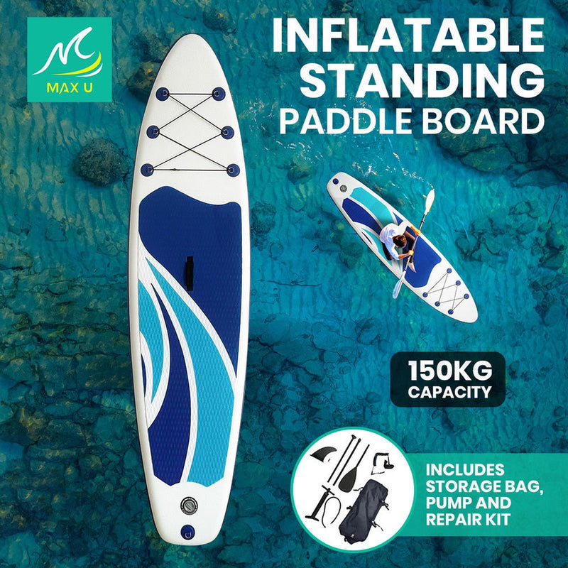 MaxU 10'6'' Inflatable Paddle Board 3.2m SUP Surfboard Stand Up Paddleboard with Bonus Accessories - Wave Ocean
