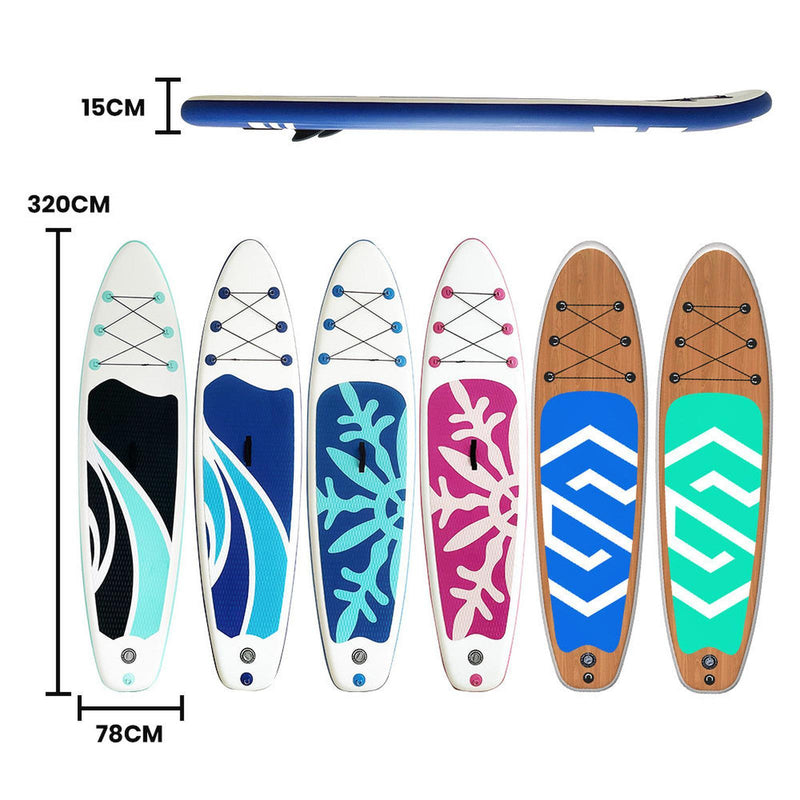 MaxU 10'6'' Inflatable Paddle Board 3.2m SUP Surfboard Stand Up Paddleboard with Bonus Accessories - Snowflake Blue