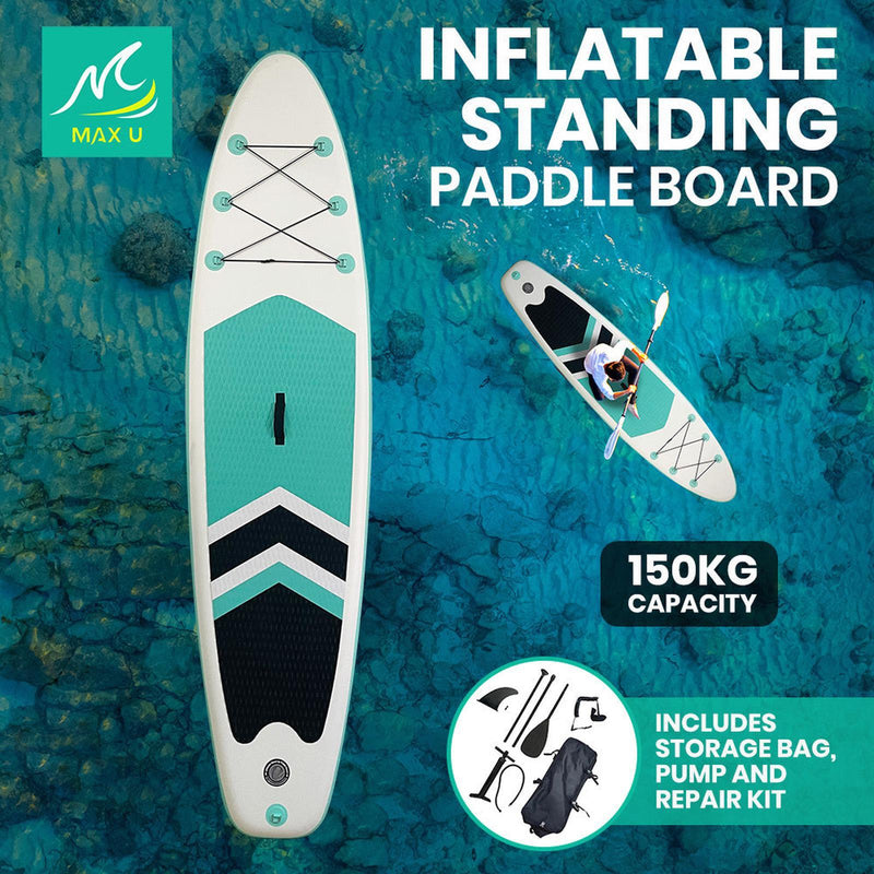 MaxU 10'6'' Inflatable Paddle Board 3.2m SUP Surfboard Stand Up Paddleboard with Bonus Accessories - Black / Green