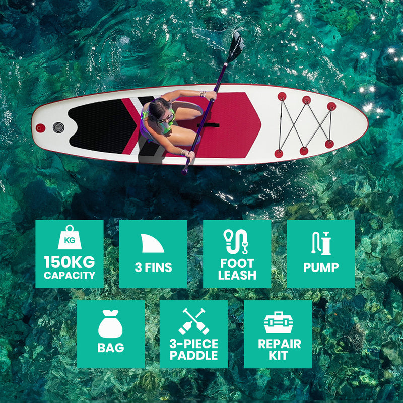 MaxU 10'6'' Inflatable Paddle Board 3.2m SUP Surfboard Stand Up Paddleboard with Bonus Accessories - White / Blue
