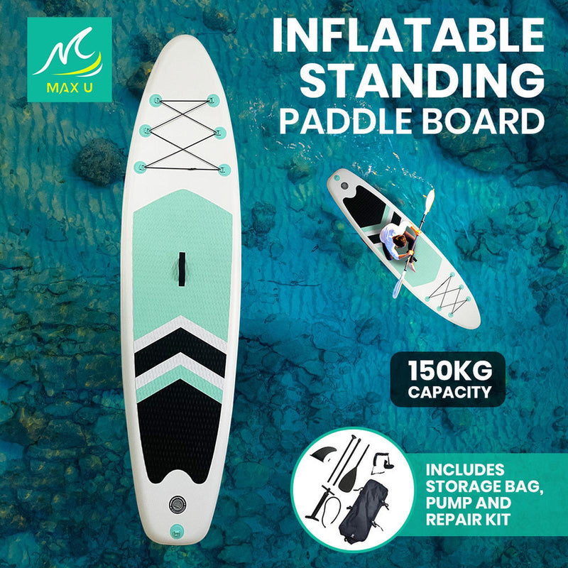 MaxU 10'6'' Inflatable Paddle Board 3.2m SUP Surfboard Stand Up Paddleboard with Bonus Accessories - Black / Mint