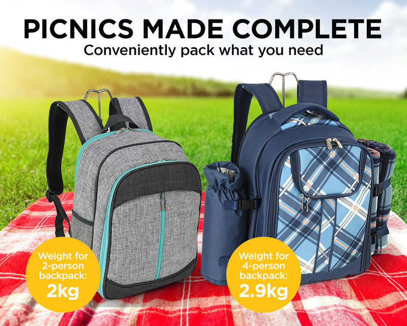 Viviendo Picnic Backpack for 2 Person with Insulated Leakproof Cooler Bag and Cutlery Set - Aqua