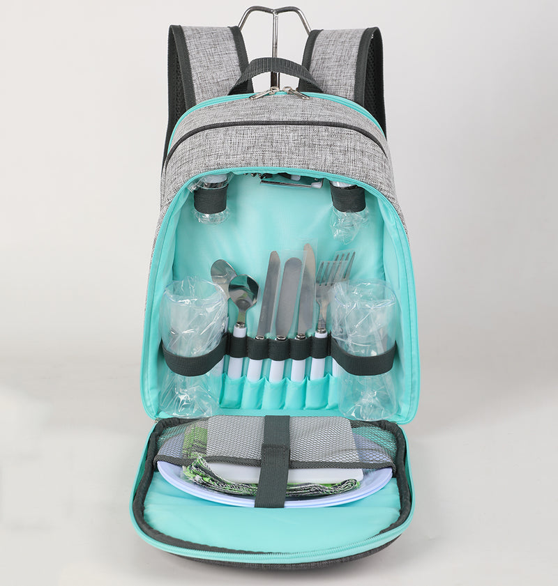 Viviendo Picnic Backpack for 2 Person with Insulated Leakproof Cooler Bag and Cutlery Set - Aqua