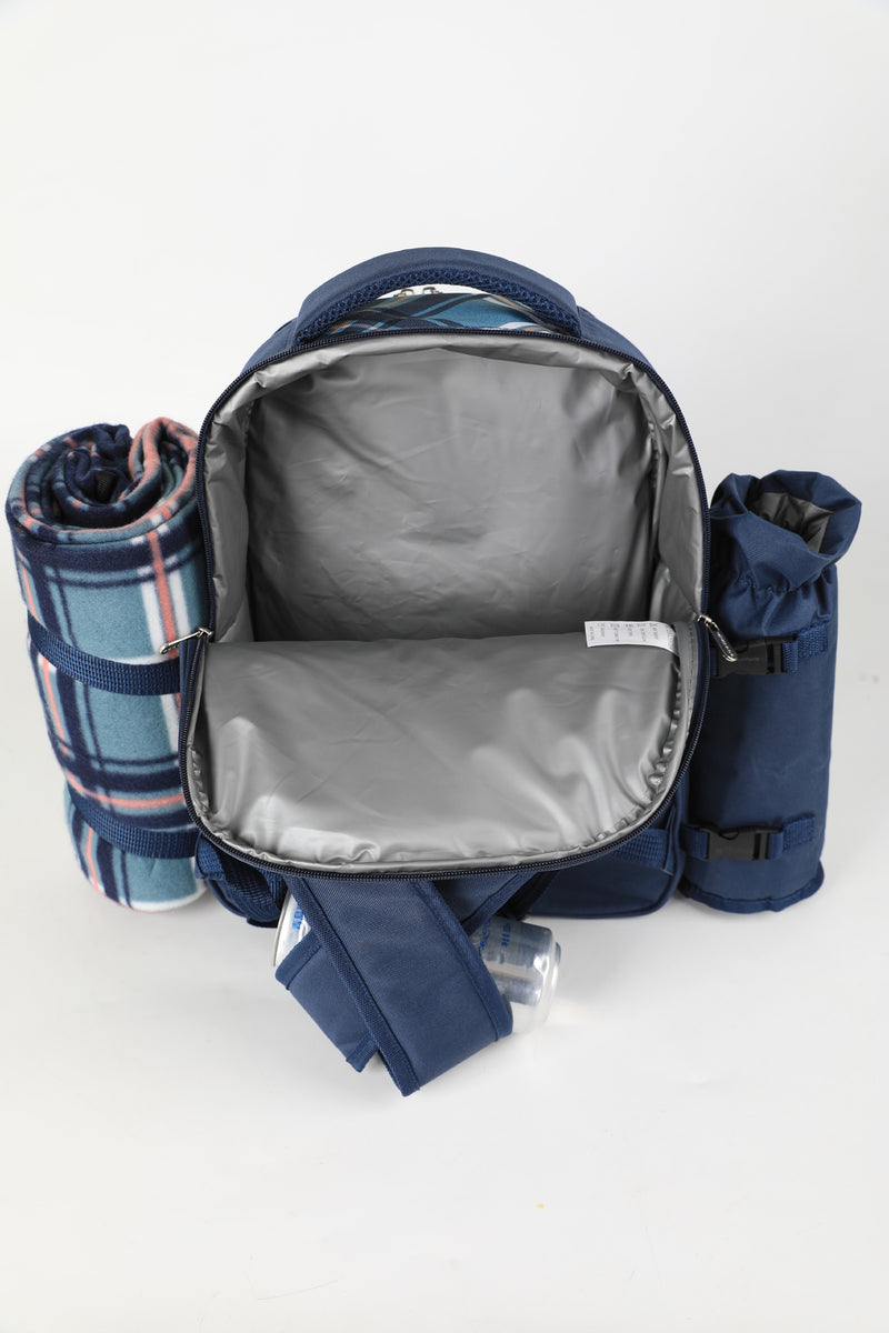 Viviendo Picnic Backpack for 4 Person with Insulated Leakproof Cooler Bag and Cutlery Set - Navy Blue
