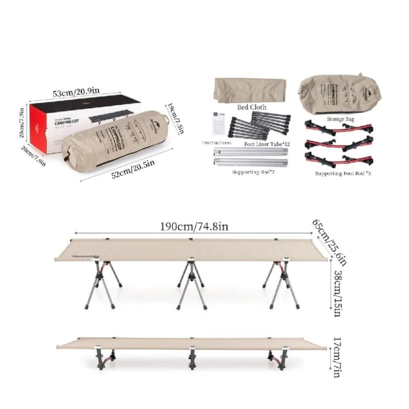 Naturehike Outdoor Ultralight Foldable Camping Bed Portable Cot Stretchers - Khaki