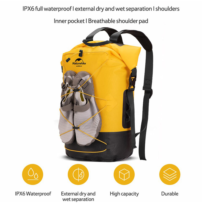 Naturehike 30L TPU Dry Wet Separation Waterproof Bag Outdoor Camping Tent Equip Backpack Large Capacity Portable - Khaki