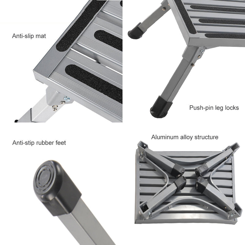 Folding Step Stool, Portable Aluminium Platform Steps Anti-Slip Surface & Rubber Feet Caravan Accessories Camper Trailer, 150KG Capacity