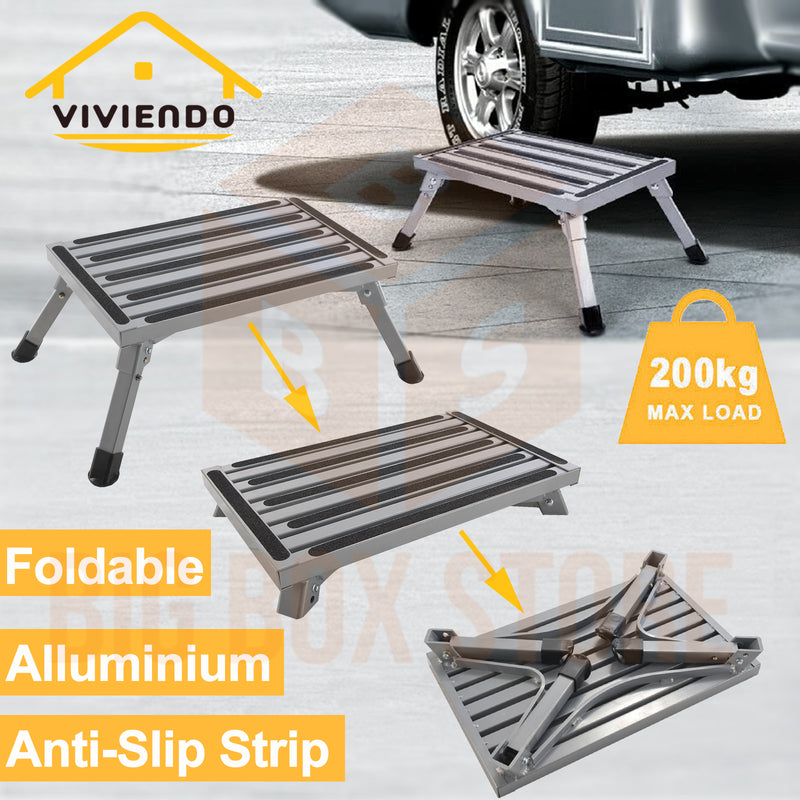 Folding Step Stool, Portable Aluminium Platform Steps Anti-Slip Surface & Rubber Feet Caravan Accessories Camper Trailer, 150KG Capacity
