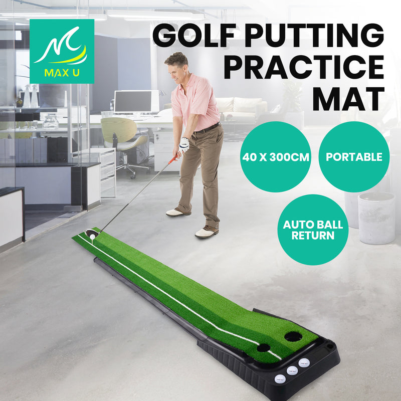 MaxU 3M Golf Putting Mat Practice Putter Indoor Outdoor Training Exerciser - Green