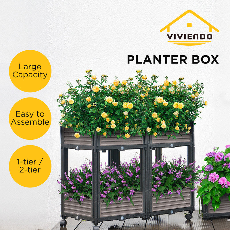 Viviendo Raised Garden Bed Planter Box Outdoor Herb Flower Vegetable Square Box - 2 Tier