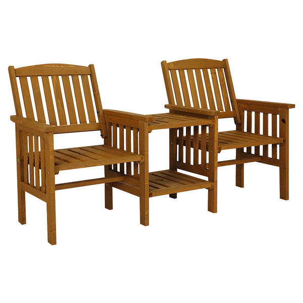 HortiKRAFT Wooden Garden Bench Outdoor Twin Loveseat 2-Seater Table Furniture - Brown