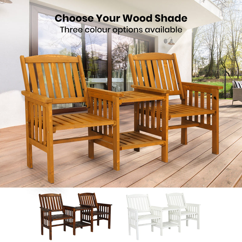 HortiKRAFT Wooden Garden Bench Outdoor Twin Loveseat 2-Seater Table Furniture