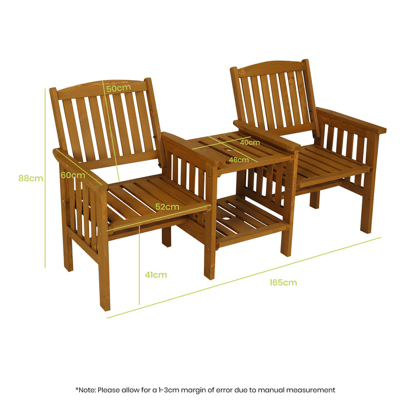 HortiKRAFT Wooden Garden Bench Outdoor Twin Loveseat 2-Seater Table Furniture