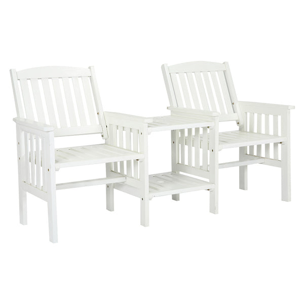 HortiKRAFT Wooden Garden Bench Outdoor Twin Loveseat 2-Seater Table Furniture - White