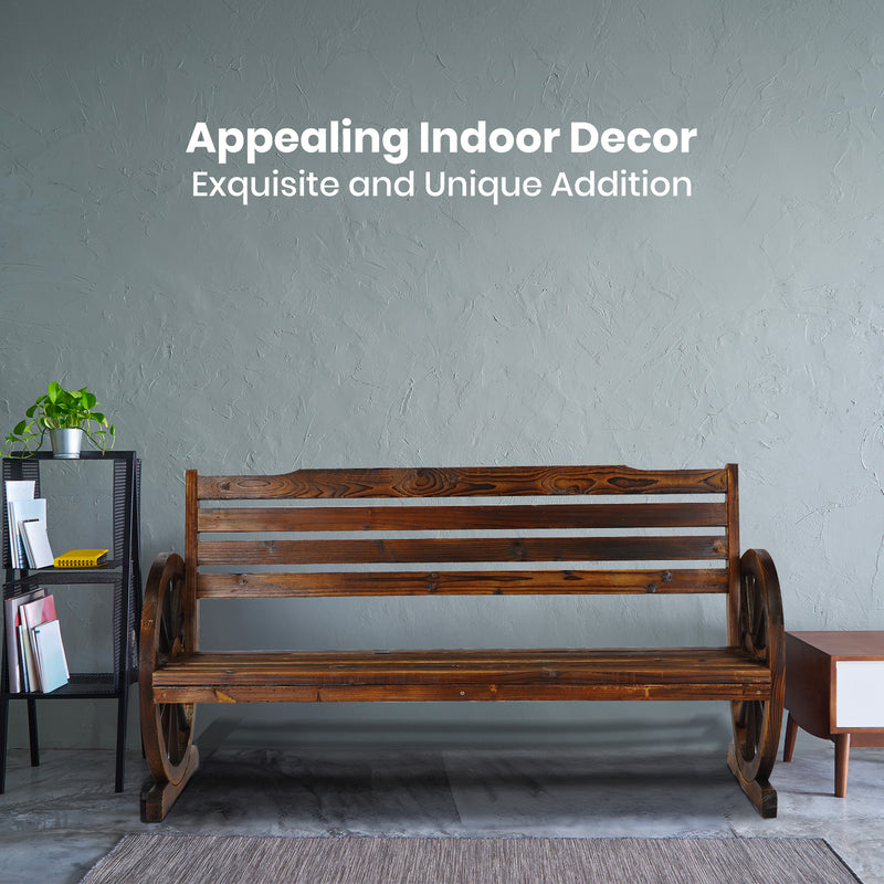 HortiKRAFT Wooden Wagon Wheels Bench Outdoor Chair 3-Seater Garden Fur