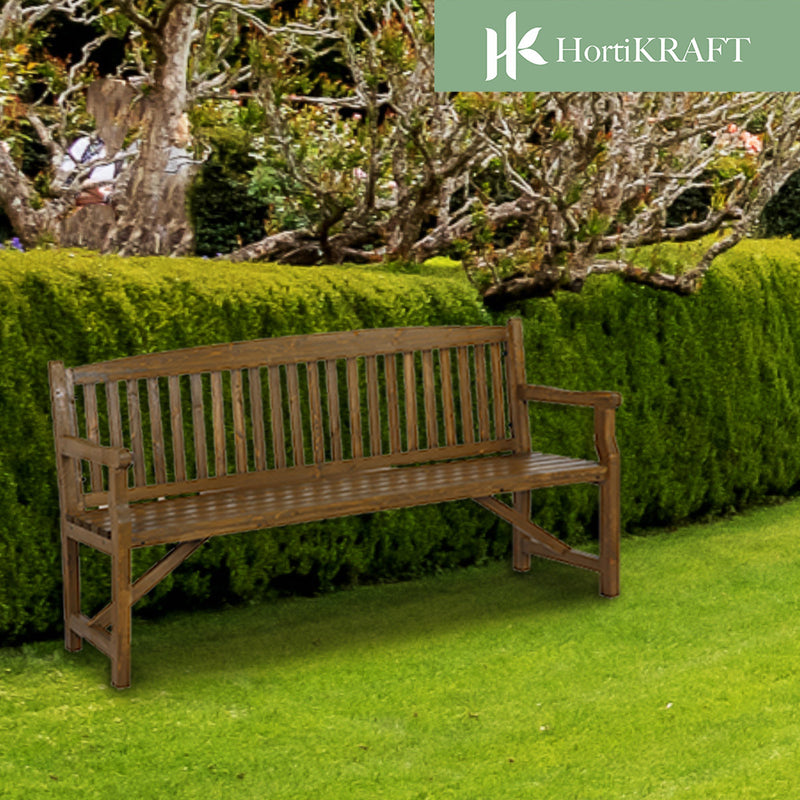 HORTIKRAFT Wooden Garden Bench Outdoor Furniture 3-Seater Lounge Patio Natural Wood