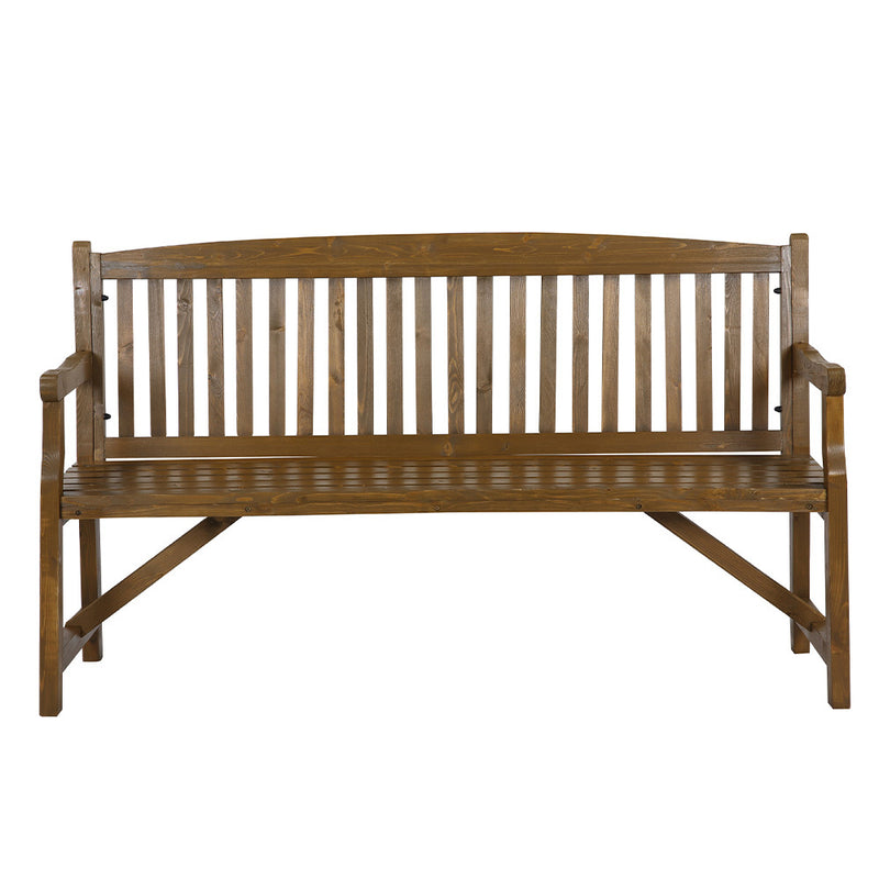 HORTIKRAFT Wooden Garden Bench Outdoor Furniture 3-Seater Lounge Patio Dark Wood