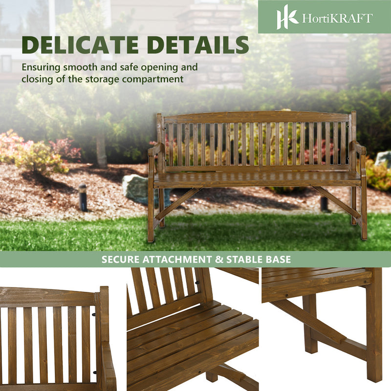 HORTIKRAFT Wooden Garden Bench Outdoor Furniture 3-Seater Lounge Patio