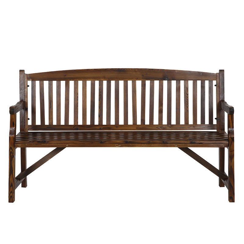 HORTIKRAFT Wooden Garden Bench Outdoor Furniture 3-Seater Lounge Patio Dark Wood