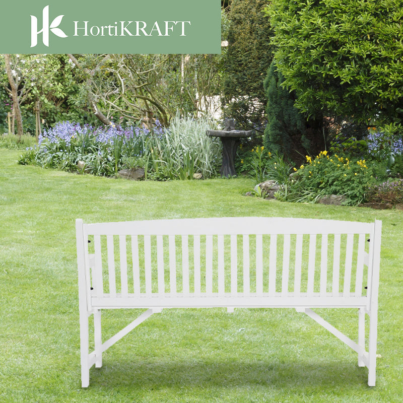 HORTIKRAFT Wooden Garden Bench Outdoor Furniture 3-Seater Lounge Patio White