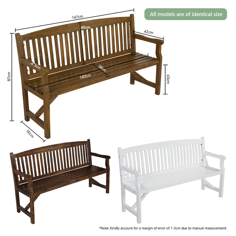 HORTIKRAFT Wooden Garden Bench Outdoor Furniture 3-Seater Lounge Patio White