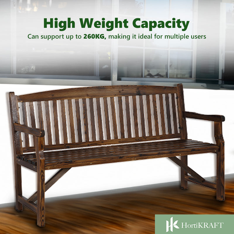 HORTIKRAFT Wooden Garden Bench Outdoor Furniture 3-Seater Lounge Patio Dark Wood
