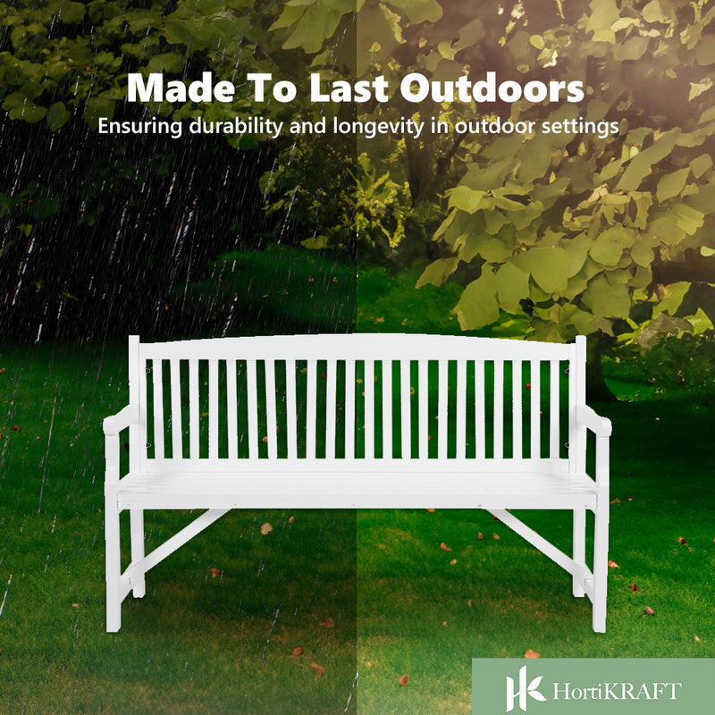 HORTIKRAFT Wooden Garden Bench Outdoor Furniture 3-Seater Lounge Patio Dark Wood