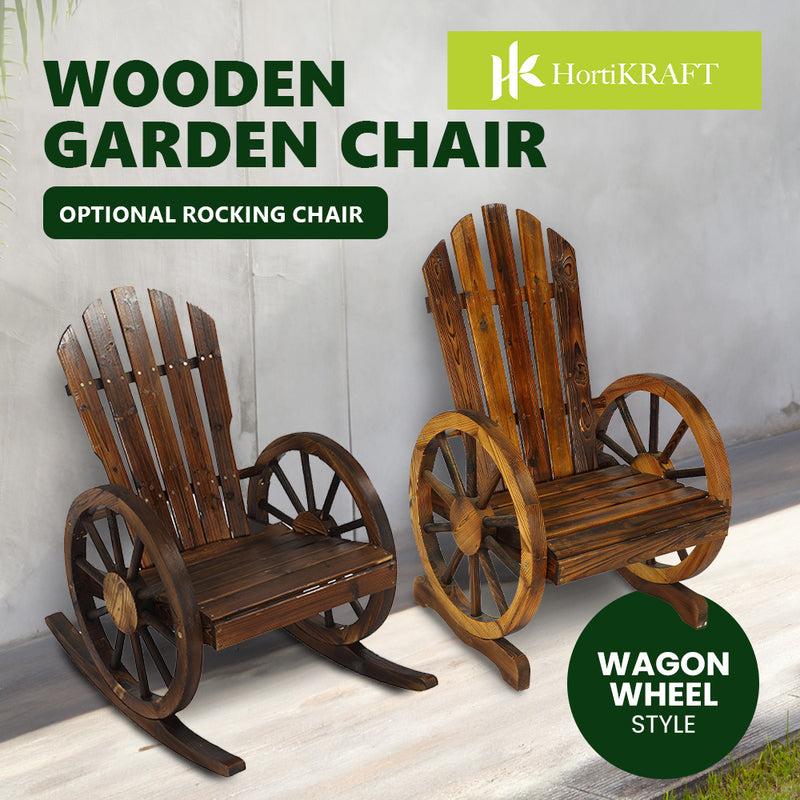 HORTIKRAFT Wooden Rocking Chair Wagon for Outdoor Patio Garden Furniture Single