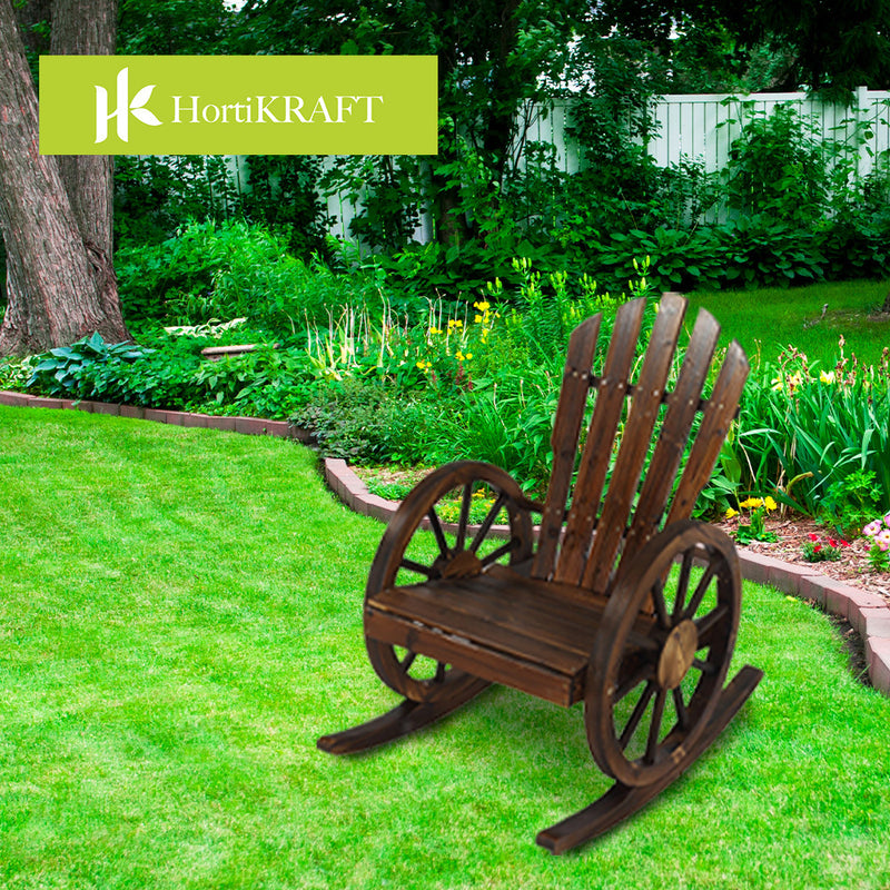 HORTIKRAFT Wooden Rocking Chair Wagon for Outdoor Patio Garden Furniture Single