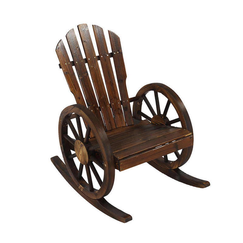 HortiKRAFT Wooden Outdoor Single Garden Wagon Wheels Bench Chair Furniture Patio Single