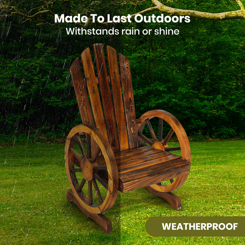 HortiKRAFT Wooden Outdoor Single Garden Wagon Wheels Bench Chair Furniture Patio Single