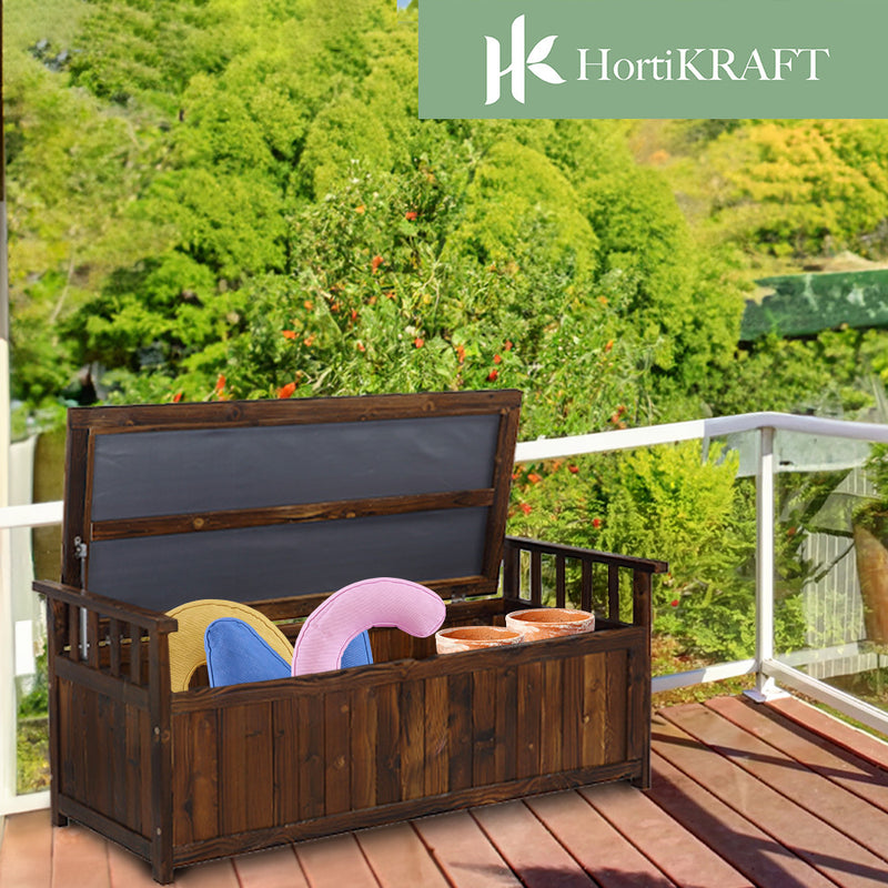 HORTIKRAFT Outdoor Storage Box Wooden Bench Garden Furniture Chest Tool Toys - Peanut