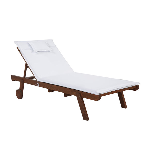 HORTIKRAFT Outdoor Sun Lounge with Cushion Wheels Beach Chairs Wooden Adjustable Adirondack