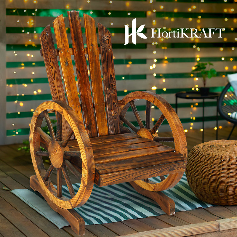 HortiKRAFT Wooden Wagon Wheels Bench Outdoor Chair Single Garden Furniture Patio