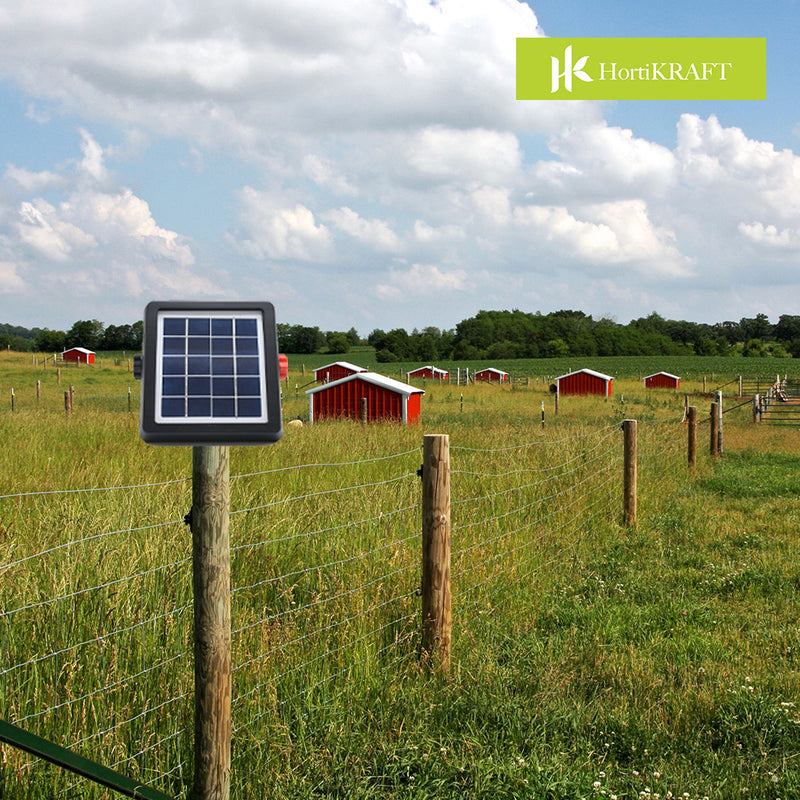 HORTIKRAFT 2.5-4KM All-in-one Solar Fence Energizer Electric Charger for Cattle Horses Sheep Farm Livestock