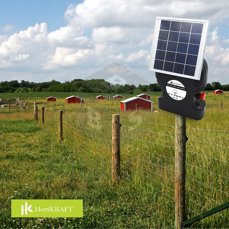 HortiKraft 8km Solar Powered Fence Energizer Electric Charger 0.3J Farm Animal Livestock