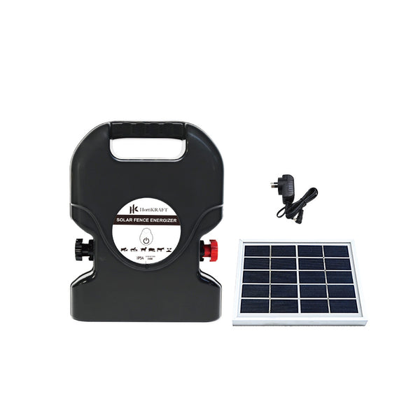 HortiKraft 8km Solar Powered Fence Energizer Electric Charger 0.3J Farm Animal Livestock