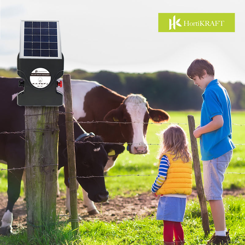 HortiKraft 8km Solar Powered Fence Energizer Electric Charger 0.3J Farm Animal Livestock