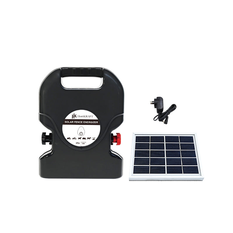 HortiKraft 15km Solar Powered Fence Energizer Electric Charger 0.8J Farm Animal Livestock