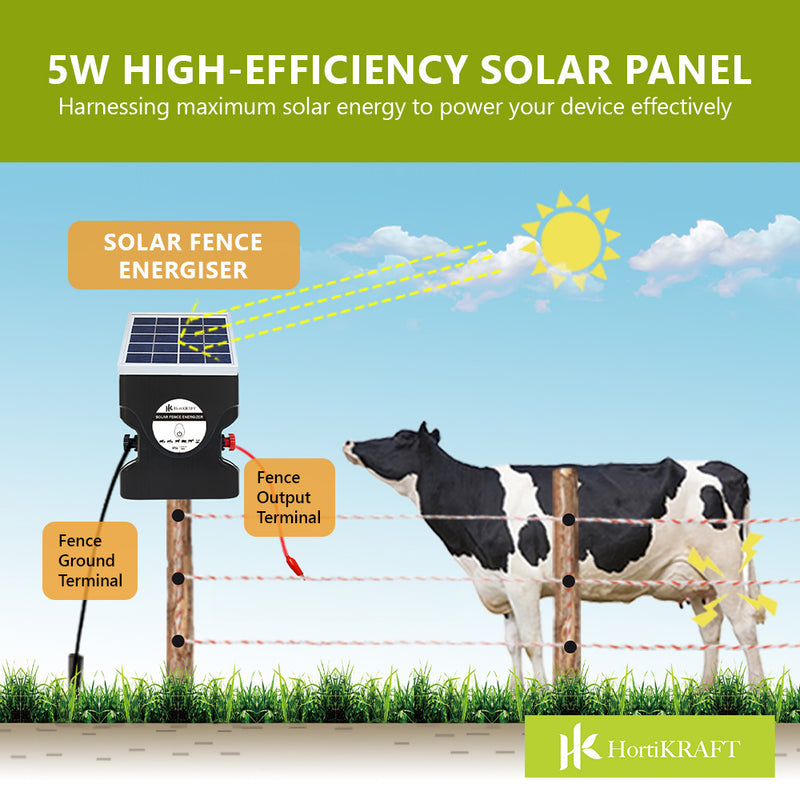 HortiKraft 20km Solar Powered Fence Energizer Electric Charger 1.2J Farm Animal Livestock