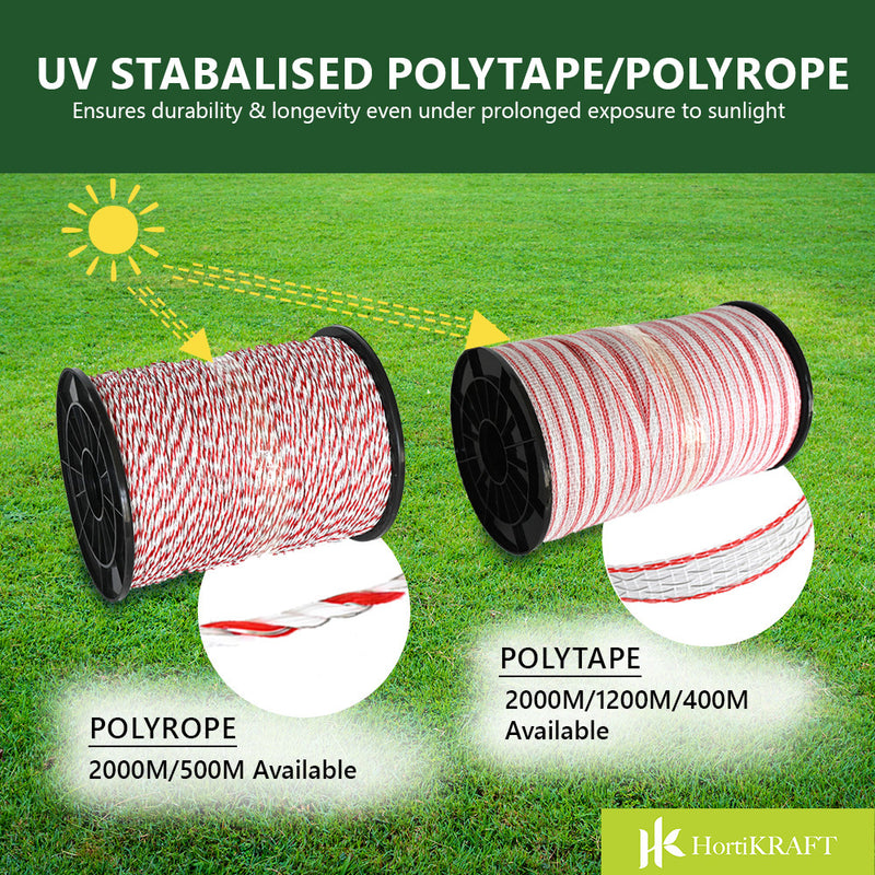 HortiKraft Electric Fence Wire 2km 2.5mm Poly Rope for Solar Energizer Stainless Steel